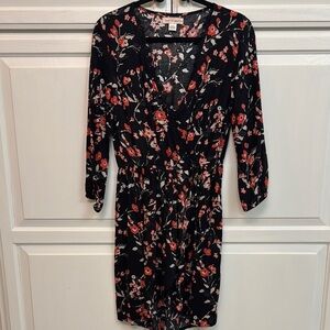 Band of Gypsies Orange and Black Wrap Dress 3/4 Sleeve V-Neck. Size M. Bohemian